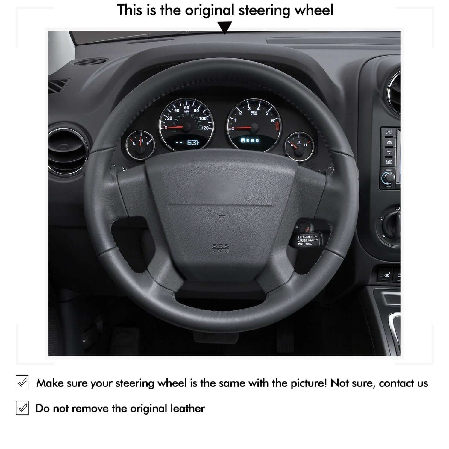 MEWANT Steering Wheel Cover for Jeep Compass I MK49 Patriot 2007 - 2011 - Alcantara, Leather, Carbon Fiber, Easy Install, Non - Slip, Best Steering Wheel Cover
