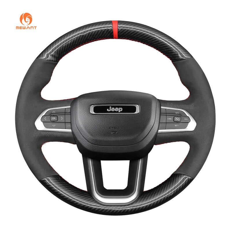 MEWANT Steering Wheel Cover for Jeep Compass II MP 2021 - 2024 - Alcantara, Leather, Carbon Fiber, Easy Install, Non - Slip, Best Steering Wheel Cover