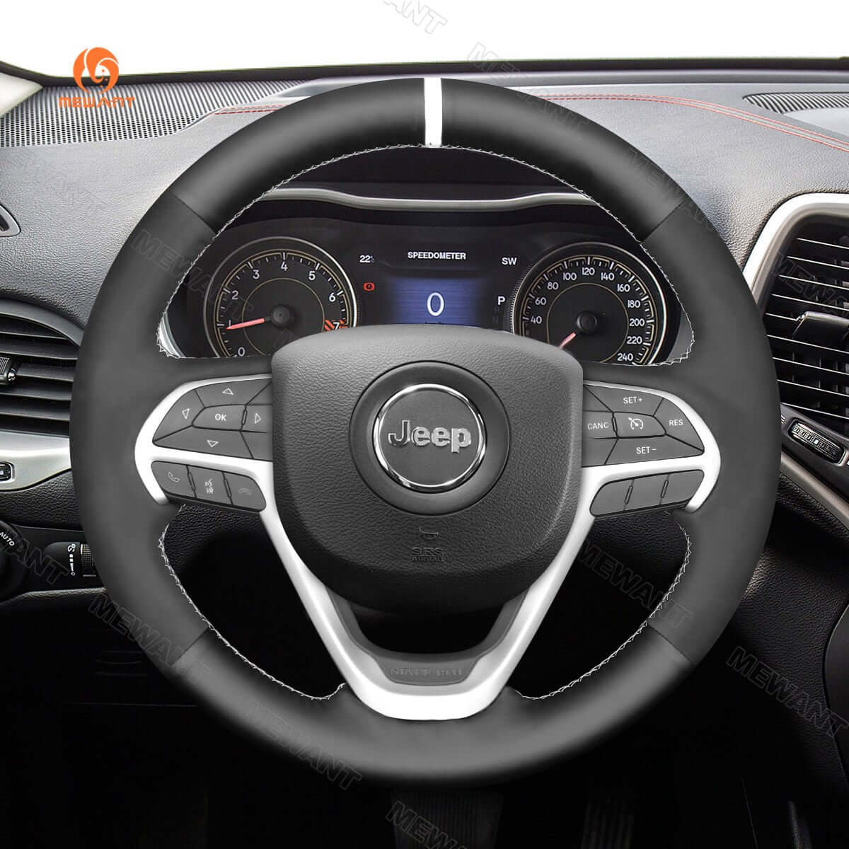 MEWANT Steering Wheel Cover for Jeep Grand Cherokee 2014 - 2016 - Alcantara, Leather, Carbon Fiber, Easy Install, Non - Slip, Best Steering Wheel Cover