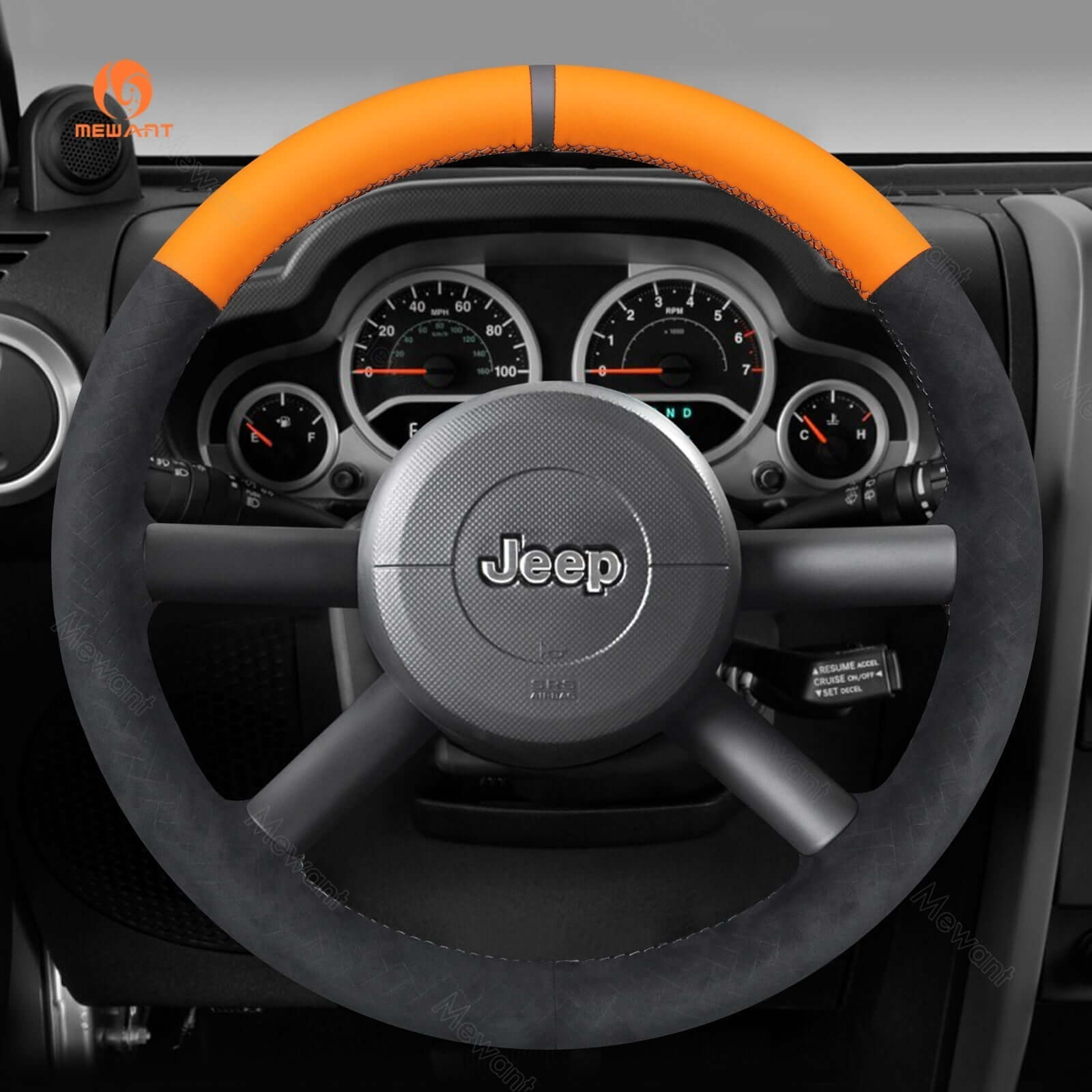 MEWANT Steering Wheel Cover for Jeep Wrangler JK 2007 - 2011 - Alcantara, Leather, Carbon Fiber, Easy Install, Non - Slip, Best Steering Wheel Cover