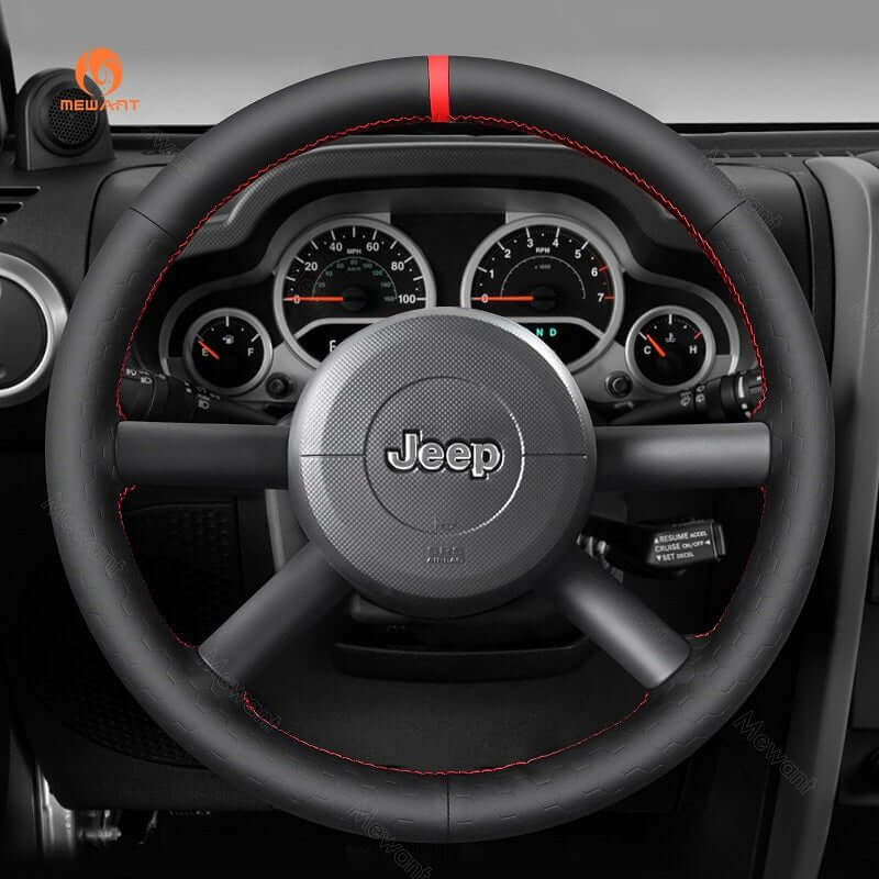 MEWANT Steering Wheel Cover for Jeep Wrangler JK 2007 - 2011 - Alcantara, Leather, Carbon Fiber, Easy Install, Non - Slip, Best Steering Wheel Cover