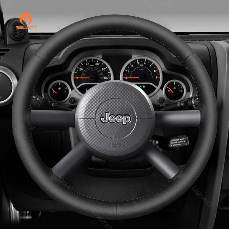 MEWANT Steering Wheel Cover for Jeep Wrangler JK 2007 - 2011 - Alcantara, Leather, Carbon Fiber, Easy Install, Non - Slip, Best Steering Wheel Cover
