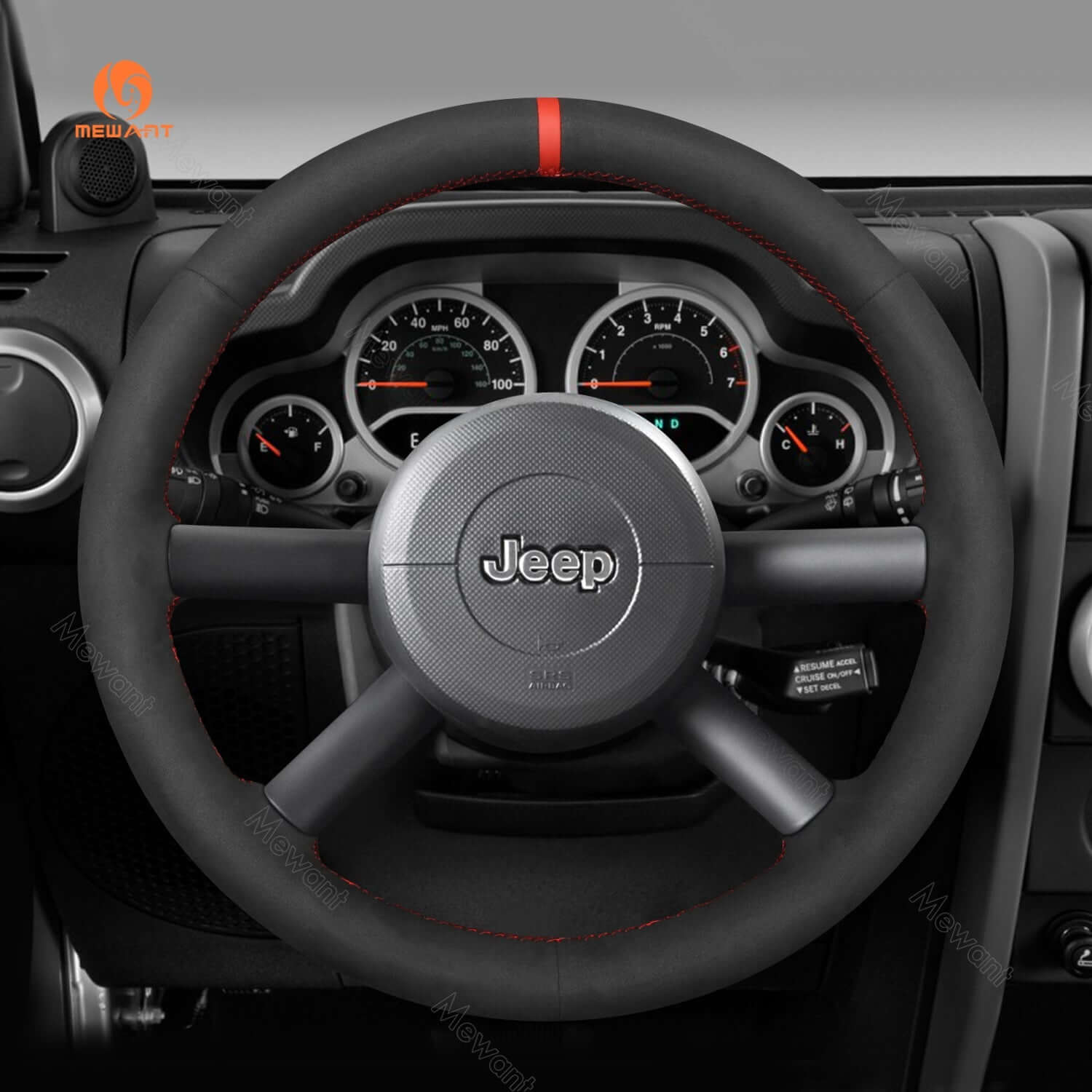 MEWANT Steering Wheel Cover for Jeep Wrangler JK 2007 - 2011 - Alcantara, Leather, Carbon Fiber, Easy Install, Non - Slip, Best Steering Wheel Cover