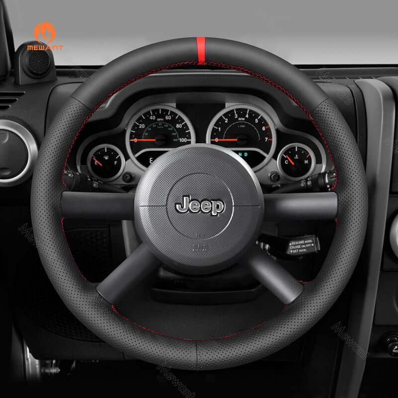 MEWANT Steering Wheel Cover for Jeep Wrangler JK 2007 - 2011 - Alcantara, Leather, Carbon Fiber, Easy Install, Non - Slip, Best Steering Wheel Cover