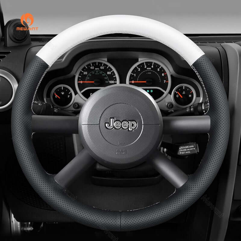 MEWANT Steering Wheel Cover for Jeep Wrangler JK 2007 - 2011 - Alcantara, Leather, Carbon Fiber, Easy Install, Non - Slip, Best Steering Wheel Cover
