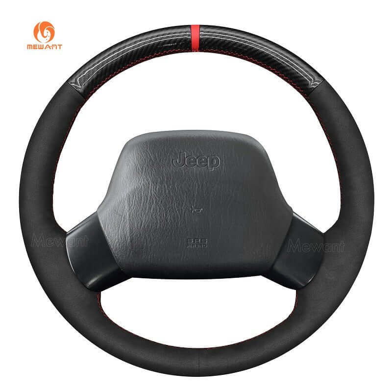 MEWANT Steering Wheel Cover for Jeep Wrangler TJ Cherokee XJ 1997 - 2002 - Alcantara, Leather, Carbon Fiber, Easy Install, Non - Slip, Best Steering Wheel Cover