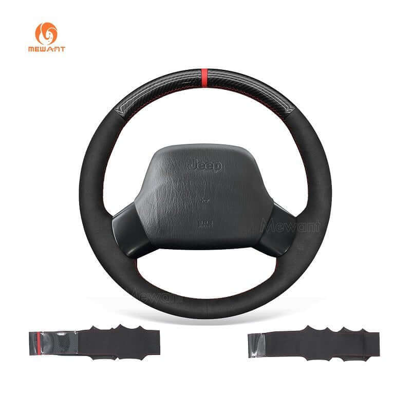MEWANT Steering Wheel Cover for Jeep Wrangler TJ Cherokee XJ 1997 - 2002 - Alcantara, Leather, Carbon Fiber, Easy Install, Non - Slip, Best Steering Wheel Cover
