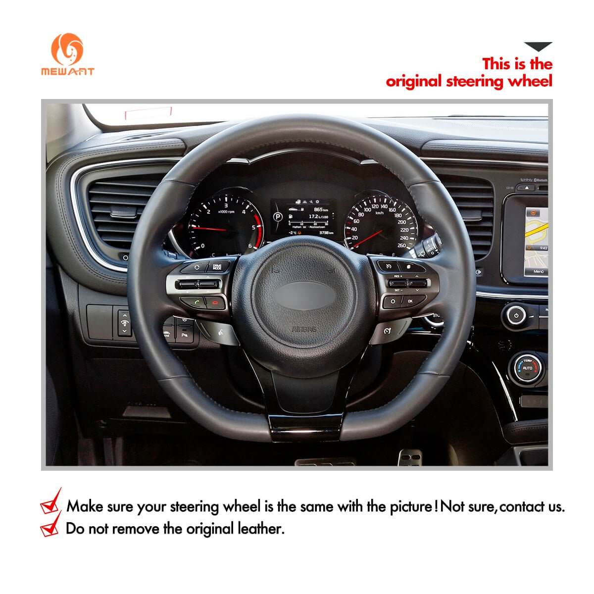 MEWANT Steering Wheel Cover for Kia Ceed Cee'd 2 GT Proceed Pro Ceed GT Optima 2014 - 2018 - Alcantara, Leather, Carbon Fiber, Easy Install, Non - Slip, Best Steering Wheel Cover