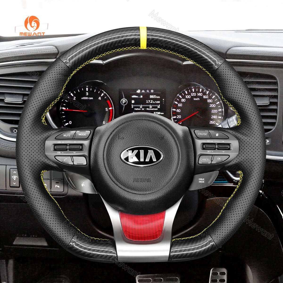 MEWANT Steering Wheel Cover for Kia Ceed Cee'd 2 GT Proceed Pro Ceed GT Optima 2014 - 2018 - Alcantara, Leather, Carbon Fiber, Easy Install, Non - Slip, Best Steering Wheel Cover