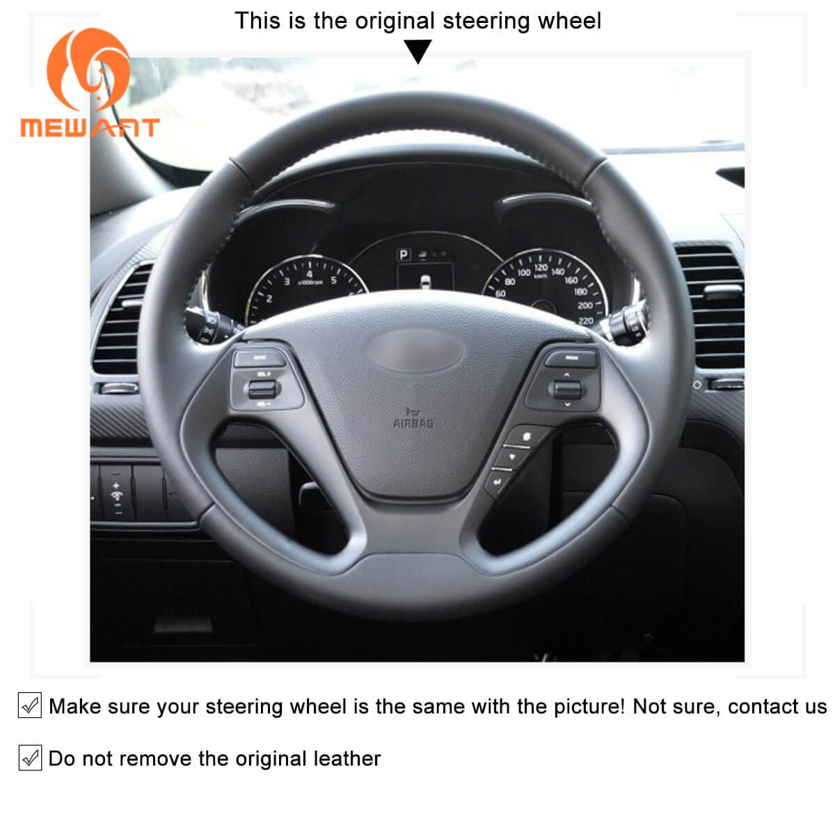 MEWANT Steering Wheel Cover for Kia Forte Koup Forte5 Ceed Cee'd 2 Proceed Pro GT Cerato 3 2012 - 2018 - Alcantara, Leather, Carbon Fiber, Easy Install, Non - Slip, Best Steering Wheel Cover