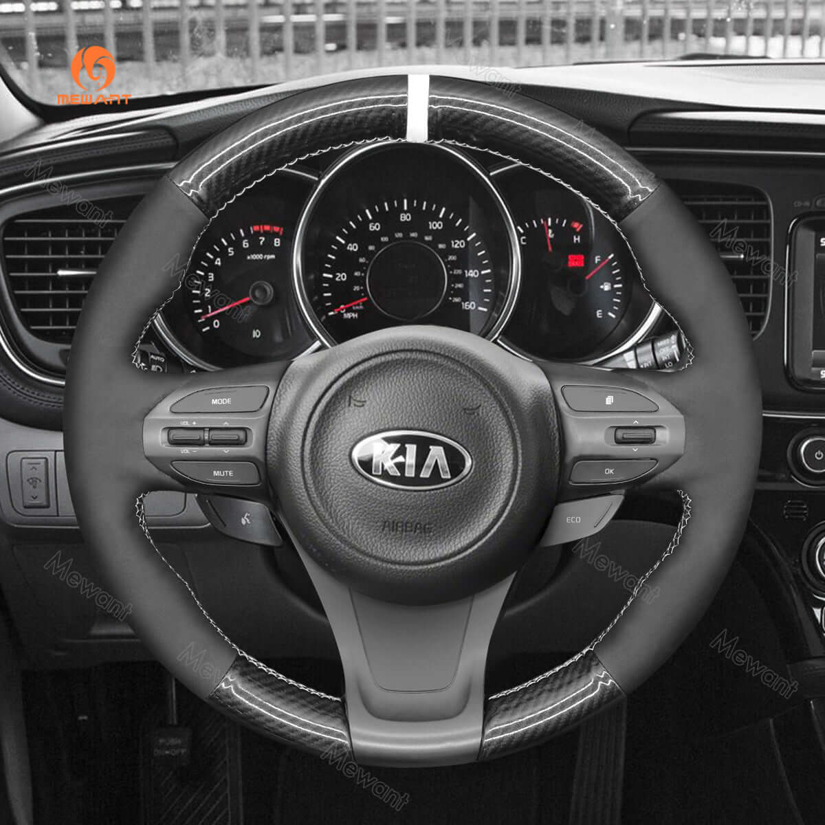 MEWANT Steering Wheel Cover for Kia K5 Optima 2014 - 2015 - Alcantara, Leather, Carbon Fiber, Easy Install, Non - Slip, Best Steering Wheel Cover