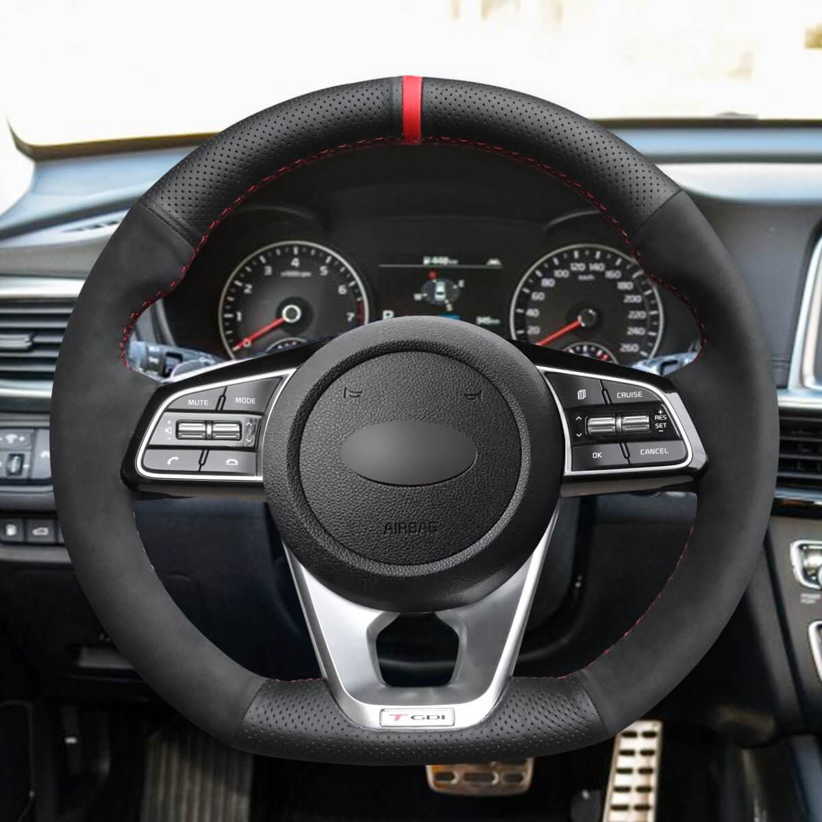 MEWANT Steering Wheel Cover for Kia K5 Optima Cee'd Ceed Forte 2019 - Alcantara, Leather, Carbon Fiber, Easy Install, Non - Slip, Best Steering Wheel Cover