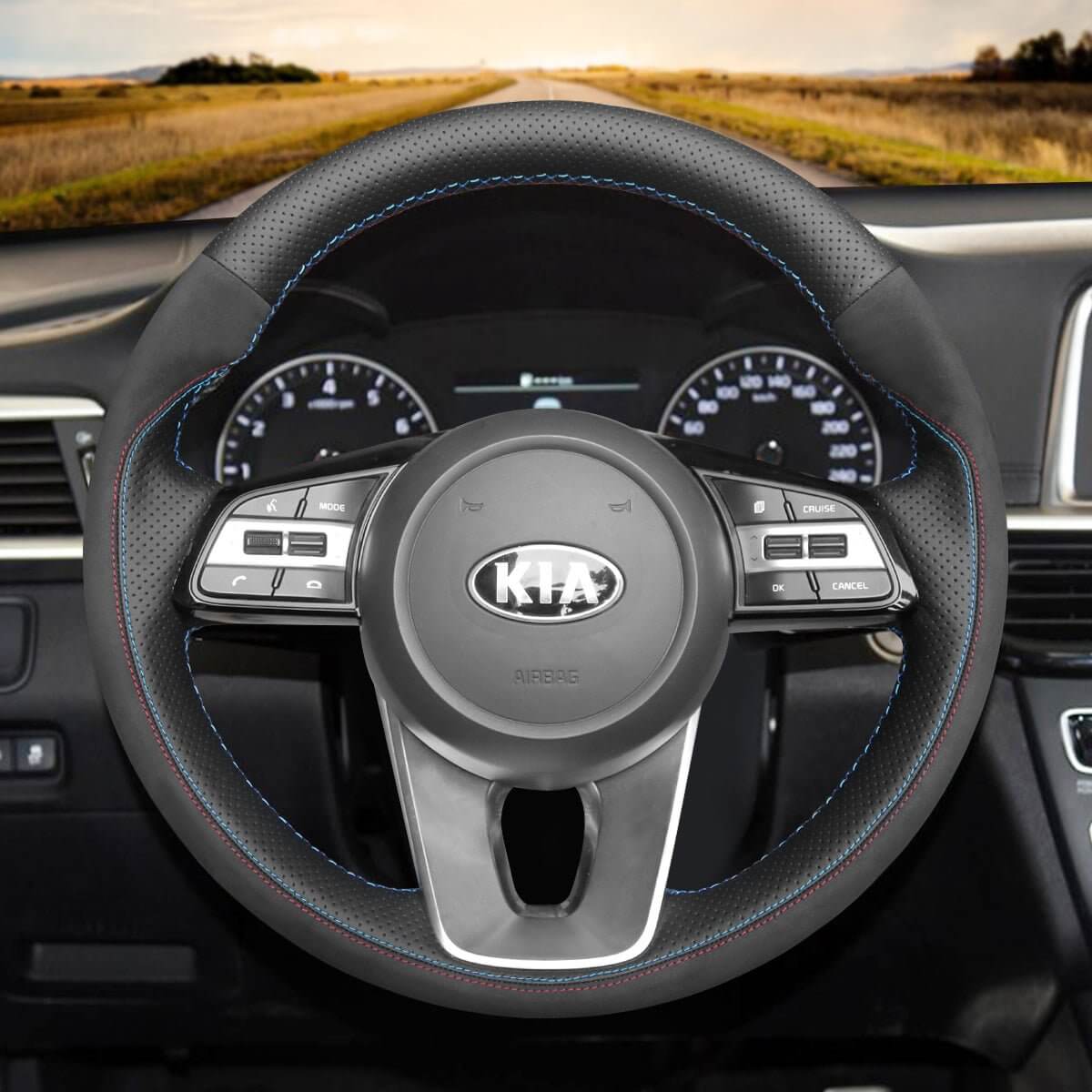 MEWANT Steering Wheel Cover for Kia K5 Optima Cee'd Ceed Forte Cerato 2018 - 2019 - Alcantara, Leather, Carbon Fiber, Easy Install, Non - Slip, Best Steering Wheel Cover
