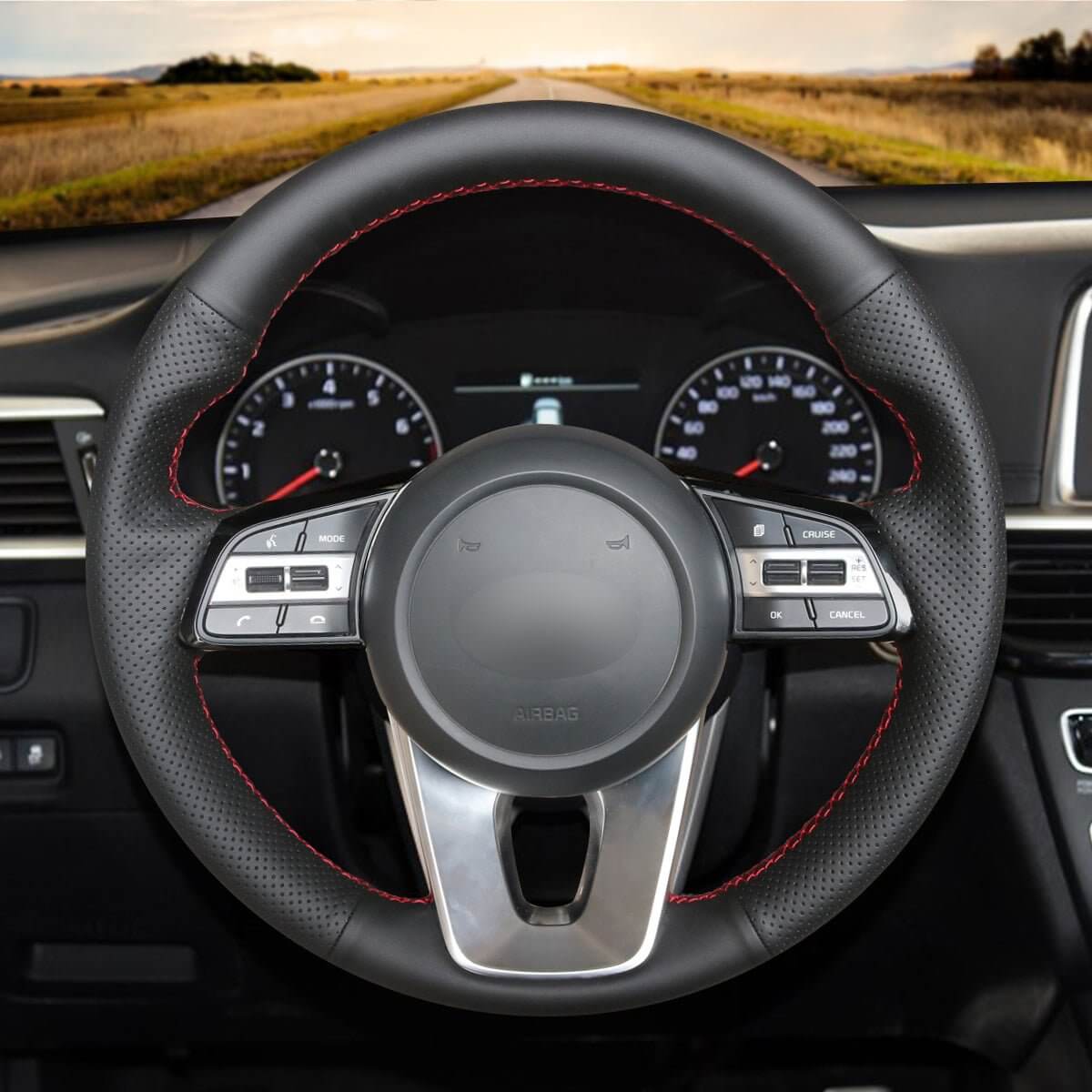 MEWANT Steering Wheel Cover for Kia K5 Optima Cee'd Ceed Forte Cerato 2018 - 2019 - Alcantara, Leather, Carbon Fiber, Easy Install, Non - Slip, Best Steering Wheel Cover