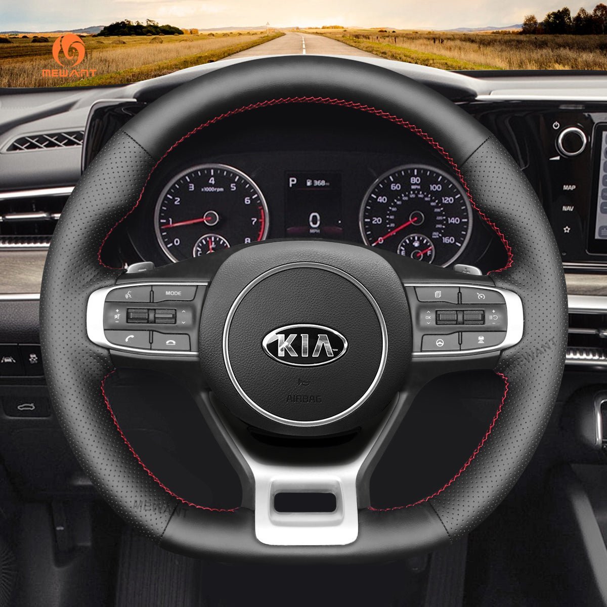 MEWANT Steering Wheel Cover for Kia Optim Kia K5 GT GT - Line Sedan 2021 - 2022 - Alcantara, Leather, Carbon Fiber, Easy Install, Non - Slip, Best Steering Wheel Cover