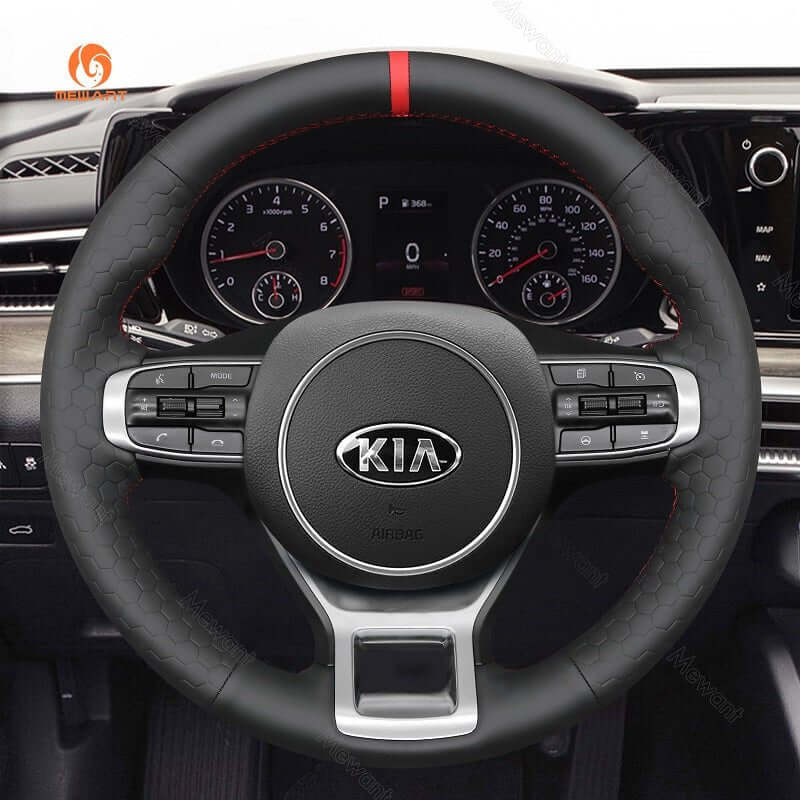 MEWANT Steering Wheel Cover for Kia Optima K5 GT GT - Line Sedan 2021 - 2022 - Alcantara, Leather, Carbon Fiber, Easy Install, Non - Slip, Best Steering Wheel Cover