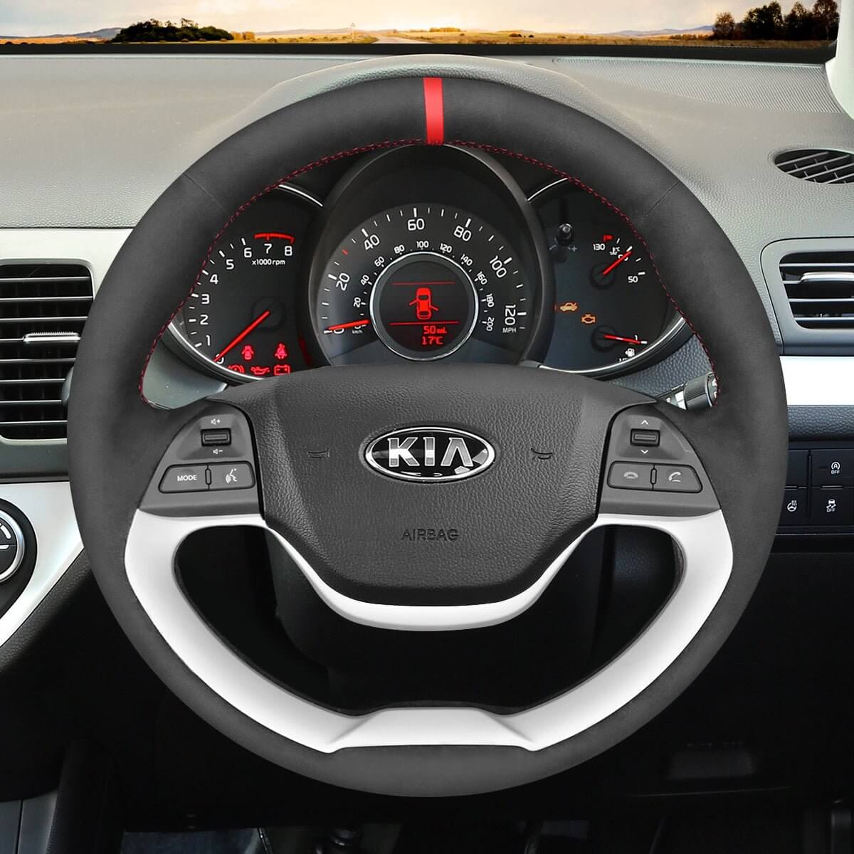 MEWANT Steering Wheel Cover for Kia Picanto 2 2011 - 2017 - Alcantara, Leather, Carbon Fiber, Easy Install, Non - Slip, Best Steering Wheel Cover
