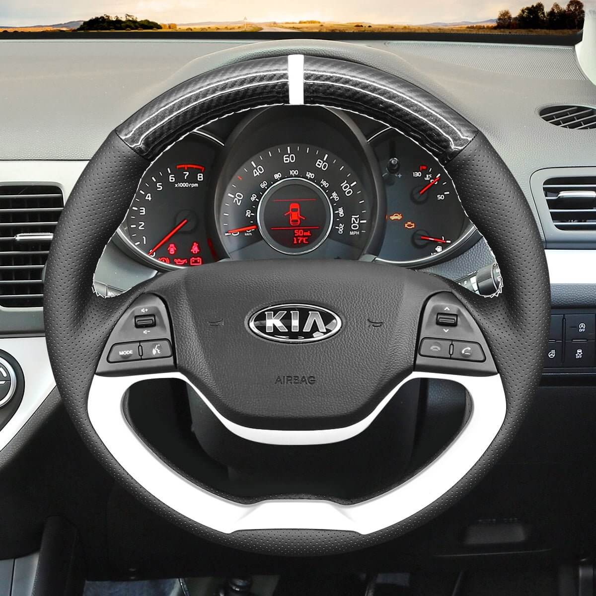 MEWANT Steering Wheel Cover for Kia Picanto 2 2011 - 2017 - Alcantara, Leather, Carbon Fiber, Easy Install, Non - Slip, Best Steering Wheel Cover