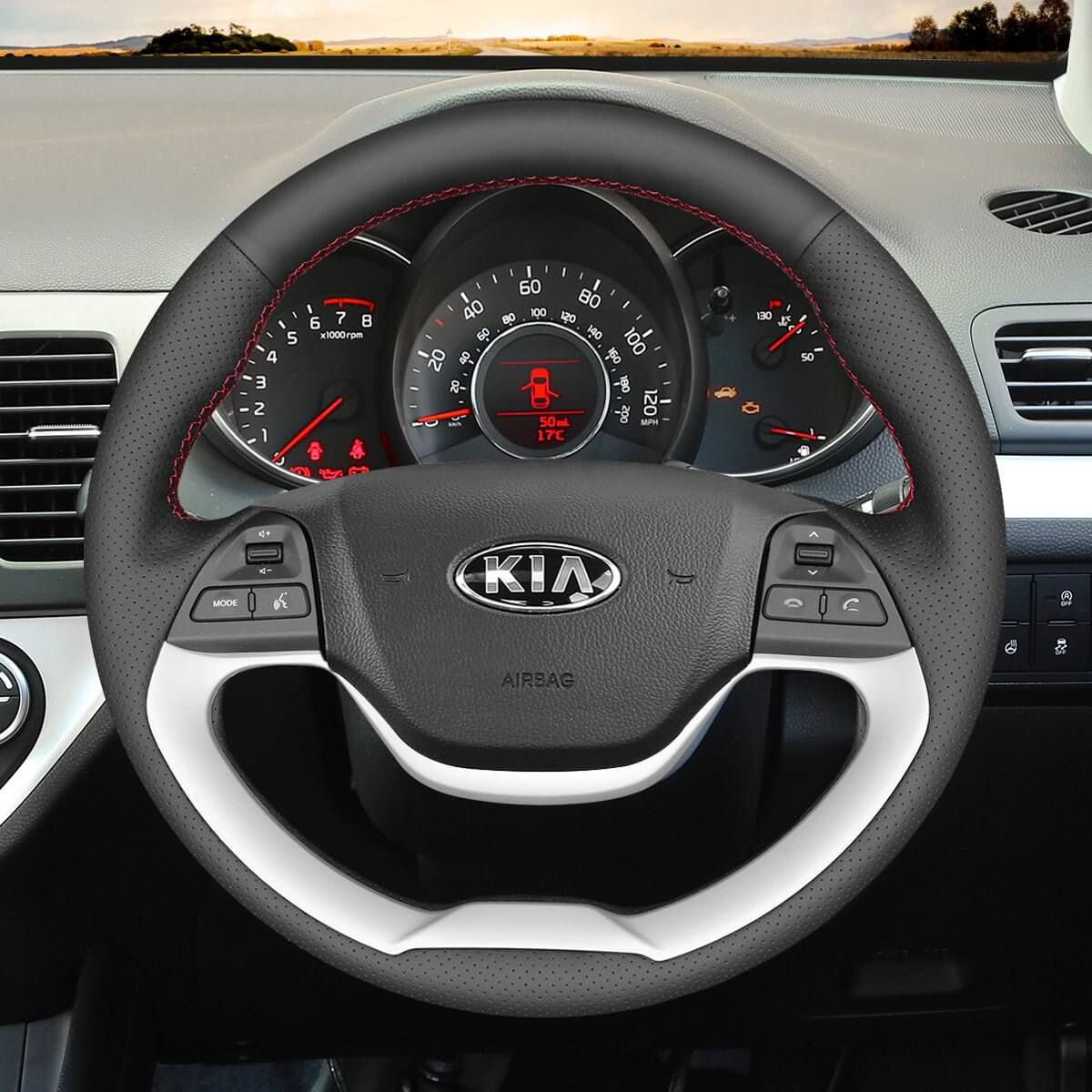 MEWANT Steering Wheel Cover for Kia Picanto 2 2011 - 2017 - Alcantara, Leather, Carbon Fiber, Easy Install, Non - Slip, Best Steering Wheel Cover