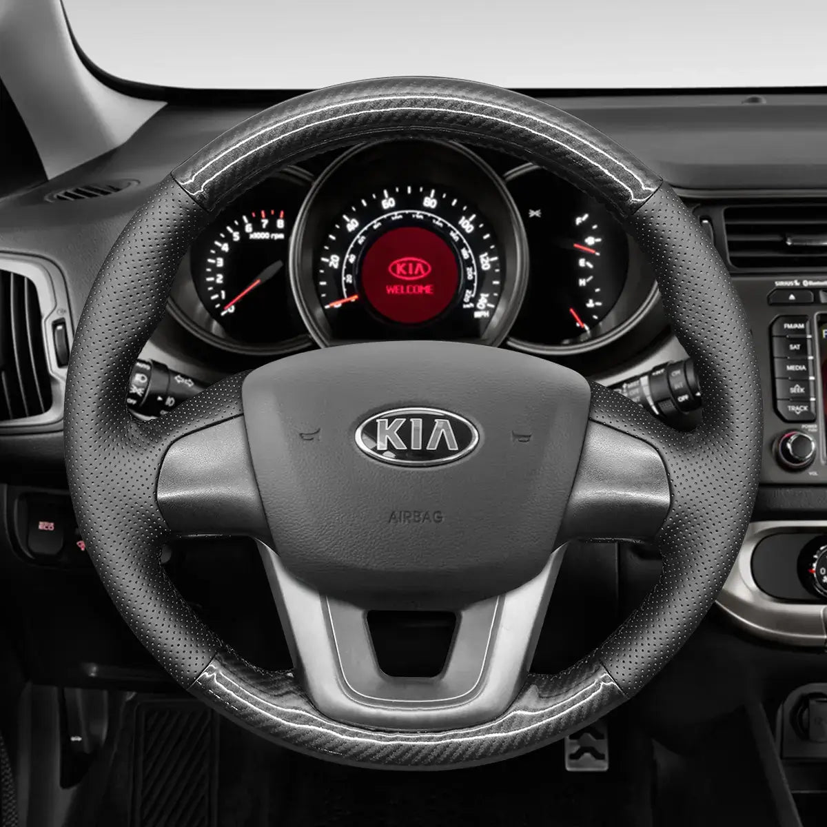 MEWANT Steering Wheel Cover for Kia Rio 3 Rio5 2012 - 2017 - Alcantara, Leather, Carbon Fiber, Easy Install, Non - Slip, Best Steering Wheel Cover