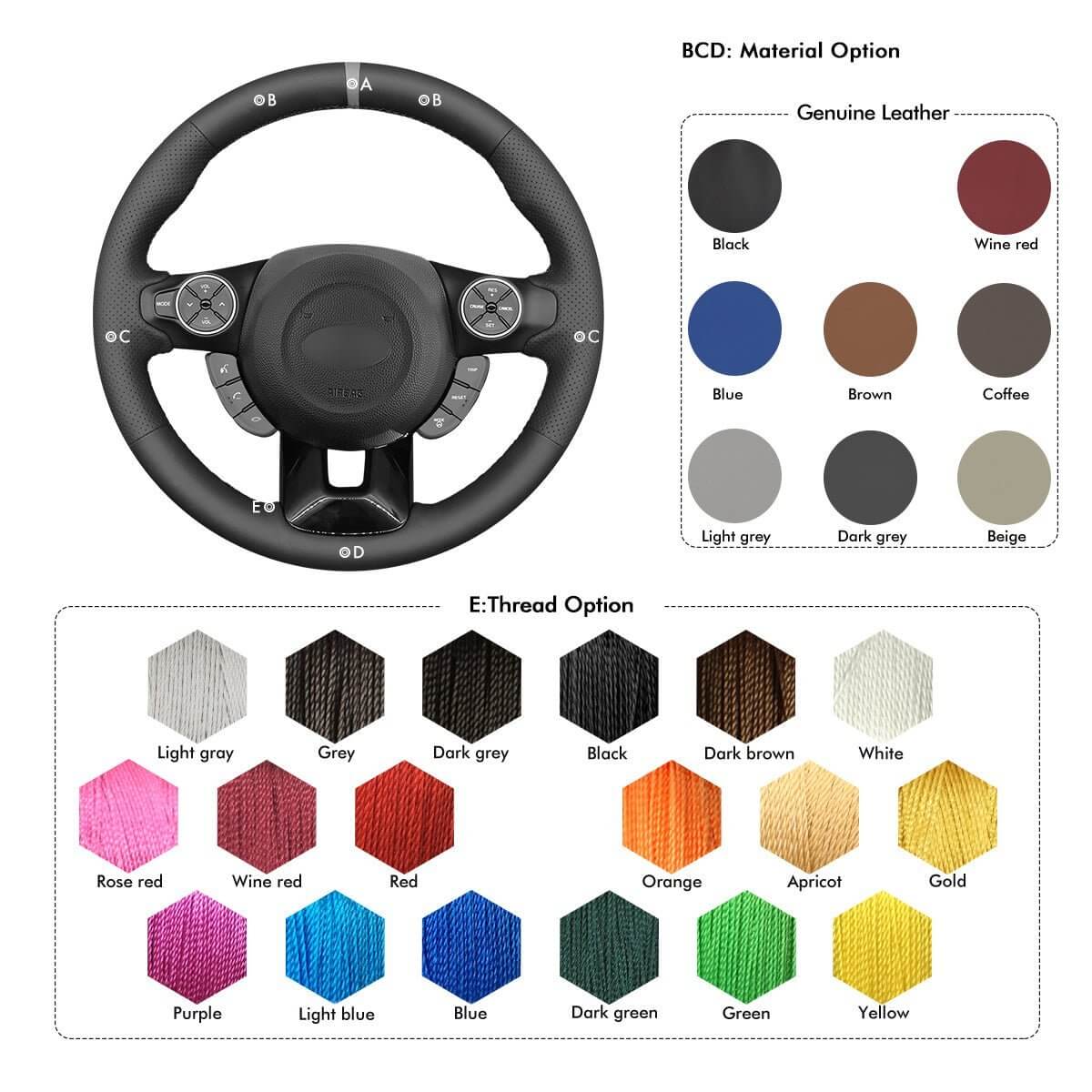 MEWANT Steering Wheel Cover for Kia Soul 2014 - 2019 - Alcantara, Leather, Carbon Fiber, Easy Install, Non - Slip, Best Steering Wheel Cover