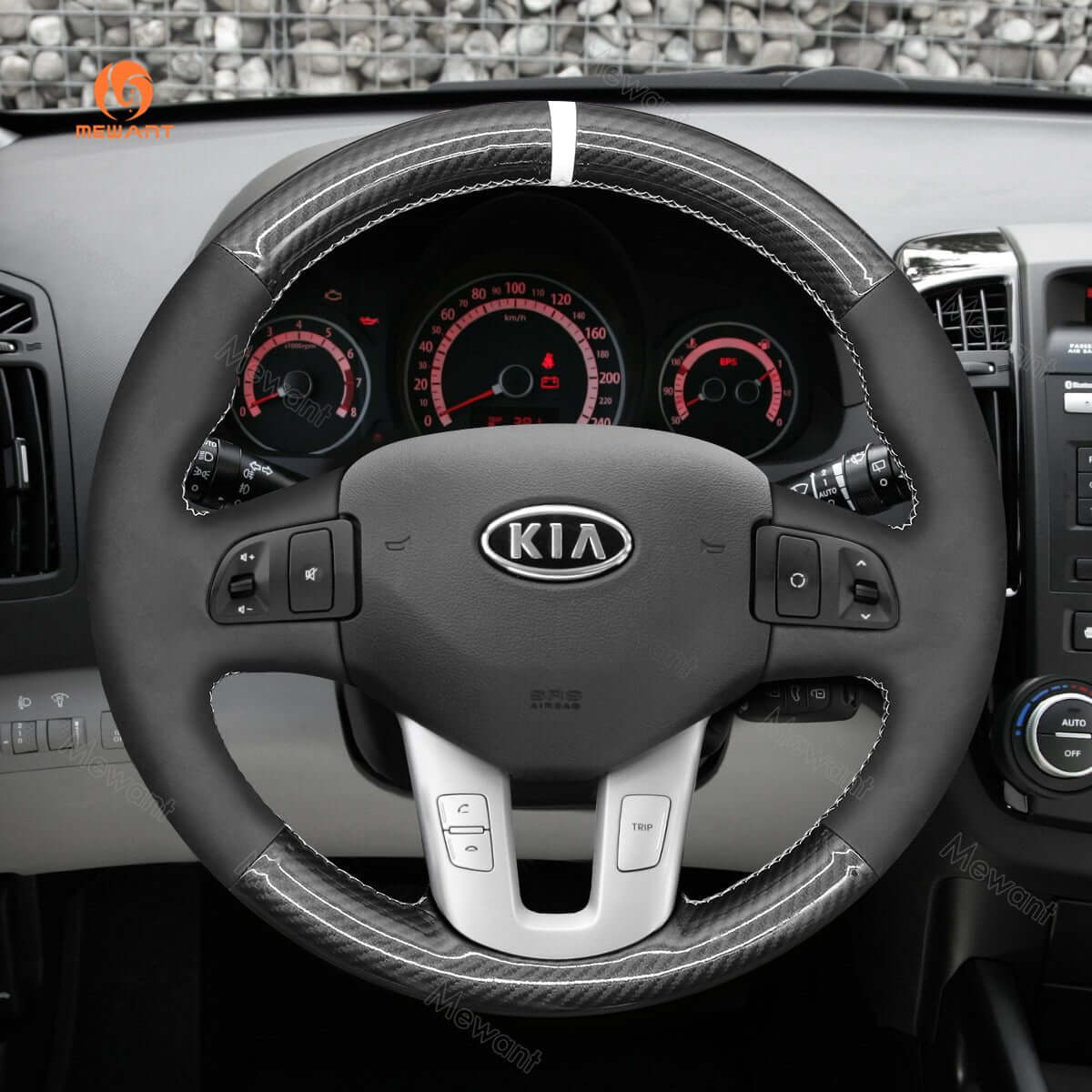 MEWANT Steering Wheel Cover for Kia Sportage 3 Ceed Cee'd Proceed Pro ceed 2009 - 2016 - Alcantara, Leather, Carbon Fiber, Easy Install, Non - Slip, Best Steering Wheel Cover