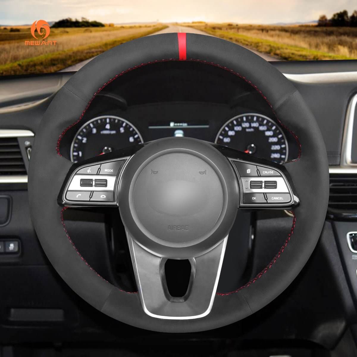 MEWANT Steering Wheel Cover for Kia Sportage 4 Ceed Cee'd 3 Proceed Pro Ceed Xceed Optima 5 2018 - 2022 - Alcantara, Leather, Carbon Fiber, Easy Install, Non - Slip, Best Steering Wheel Cover