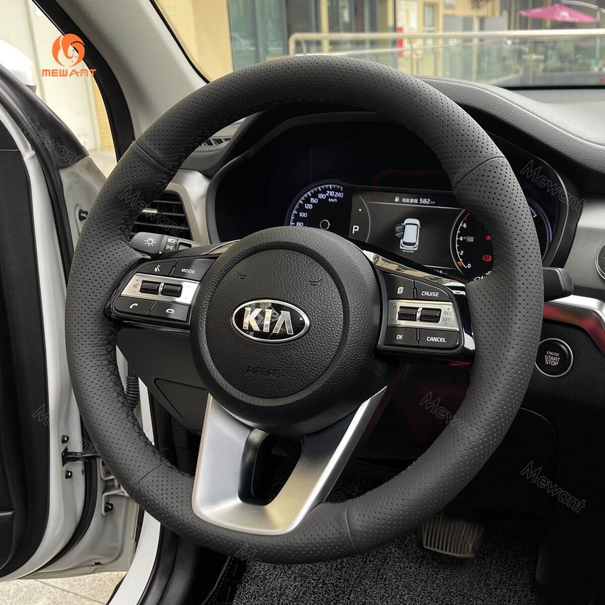 MEWANT Steering Wheel Cover for Kia Sportage 4 Ceed Cee'd 3 Proceed Pro Ceed Xceed Optima 5 2018 - 2022 - Alcantara, Leather, Carbon Fiber, Easy Install, Non - Slip, Best Steering Wheel Cover