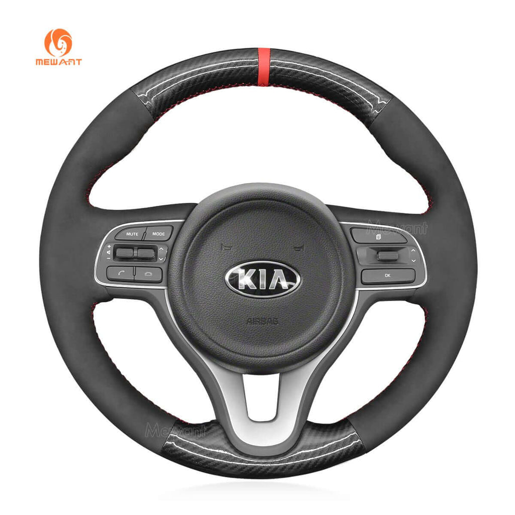MEWANT Steering Wheel Cover for Kia Sportage 4 Niro Optima 2016 - 2018 - Alcantara, Leather, Carbon Fiber, Easy Install, Non - Slip, Best Steering Wheel Cover