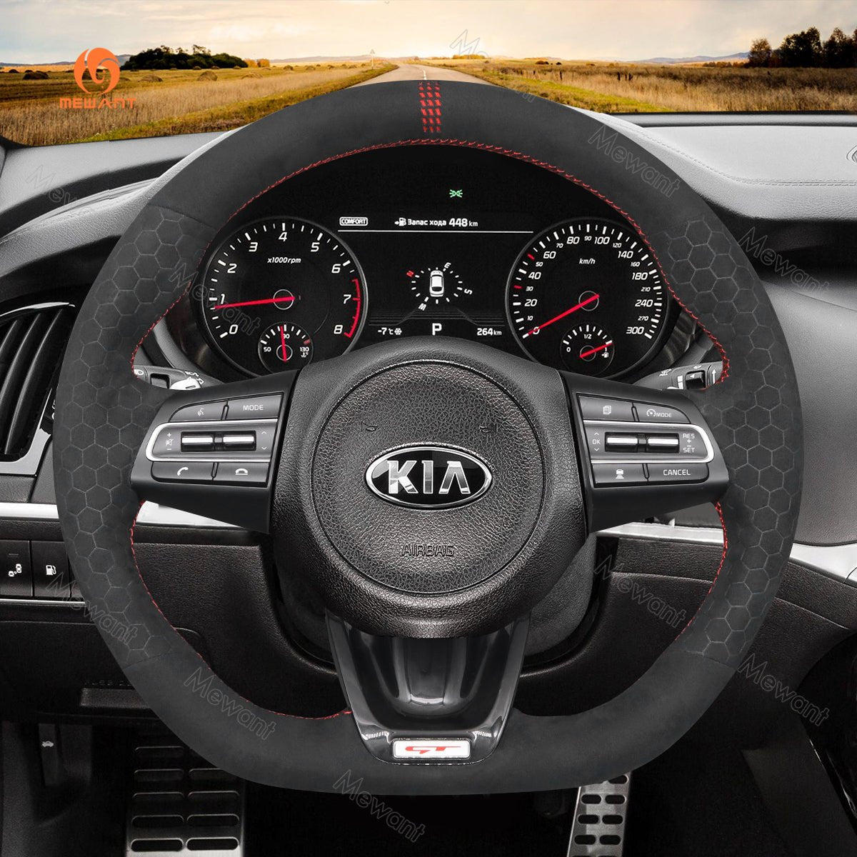 MEWANT Steering Wheel Cover for Kia Stinger 2017 2018 2019 2020 - Alcantara, Leather, Carbon Fiber, Easy Install, Non - Slip, Best Steering Wheel Cover