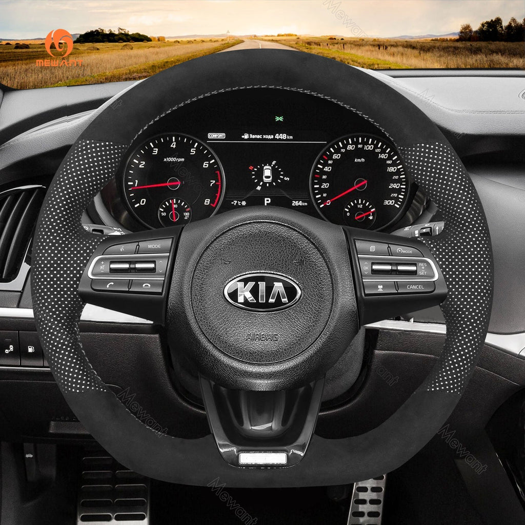 MEWANT Steering Wheel Cover for Kia Stinger 2017 2018 2019 2020 - Alcantara, Leather, Carbon Fiber, Easy Install, Non - Slip, Best Steering Wheel Cover