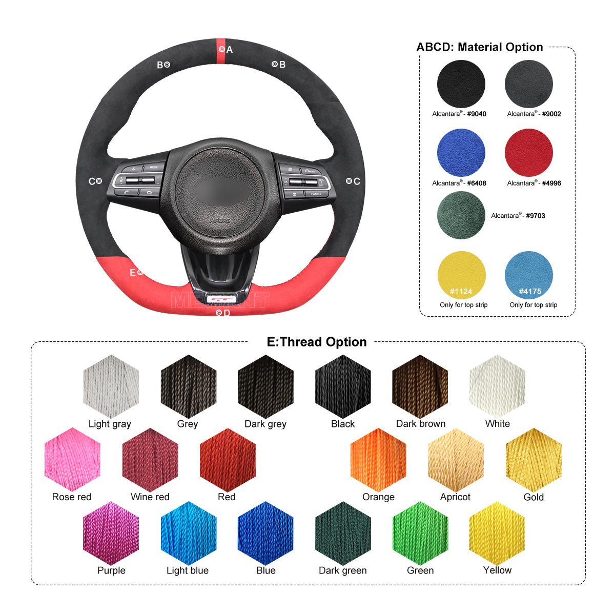 MEWANT Steering Wheel Cover for Kia Stinger 2017 2018 2019 2020 - Alcantara, Leather, Carbon Fiber, Easy Install, Non - Slip, Best Steering Wheel Cover