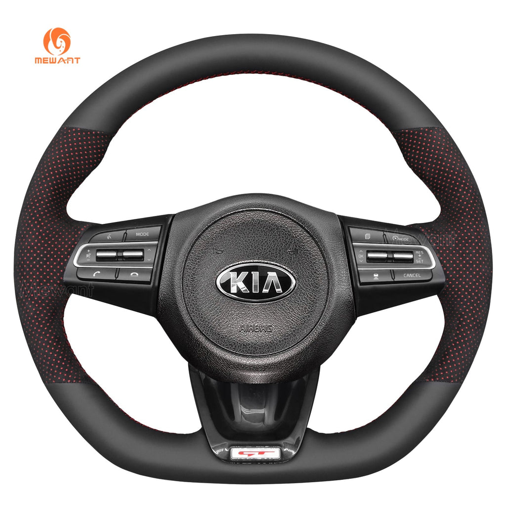 MEWANT Steering Wheel Cover for Kia Stinger 2017 2018 2019 2020 - Alcantara, Leather, Carbon Fiber, Easy Install, Non - Slip, Best Steering Wheel Cover