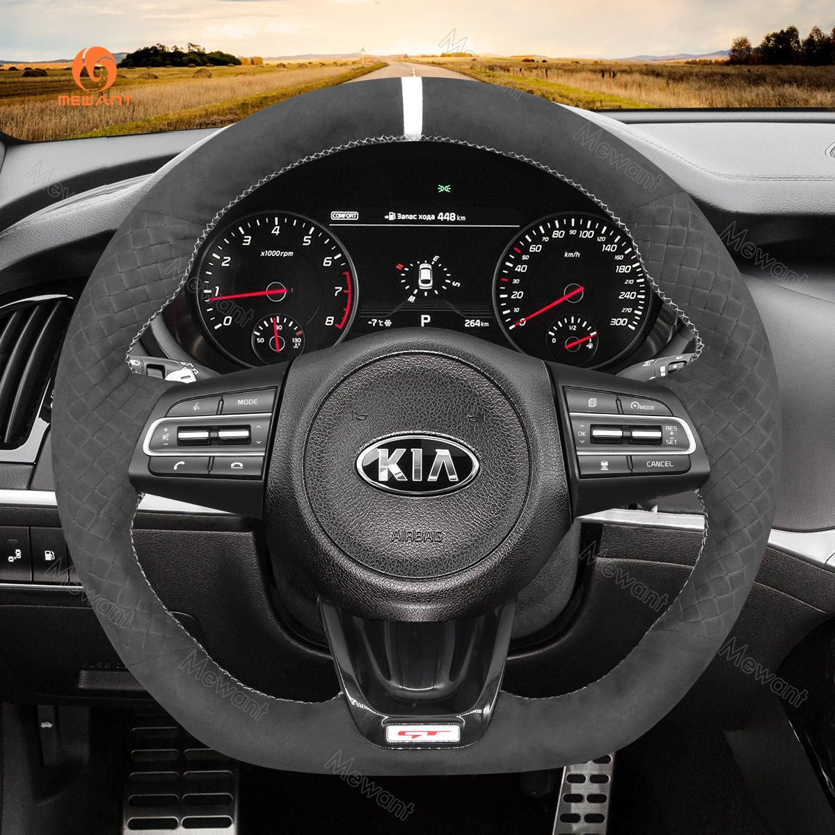 MEWANT Steering Wheel Cover for Kia Stinger 2017 - 2020 - Alcantara, Leather, Carbon Fiber, Easy Install, Non - Slip, Best Steering Wheel Cover