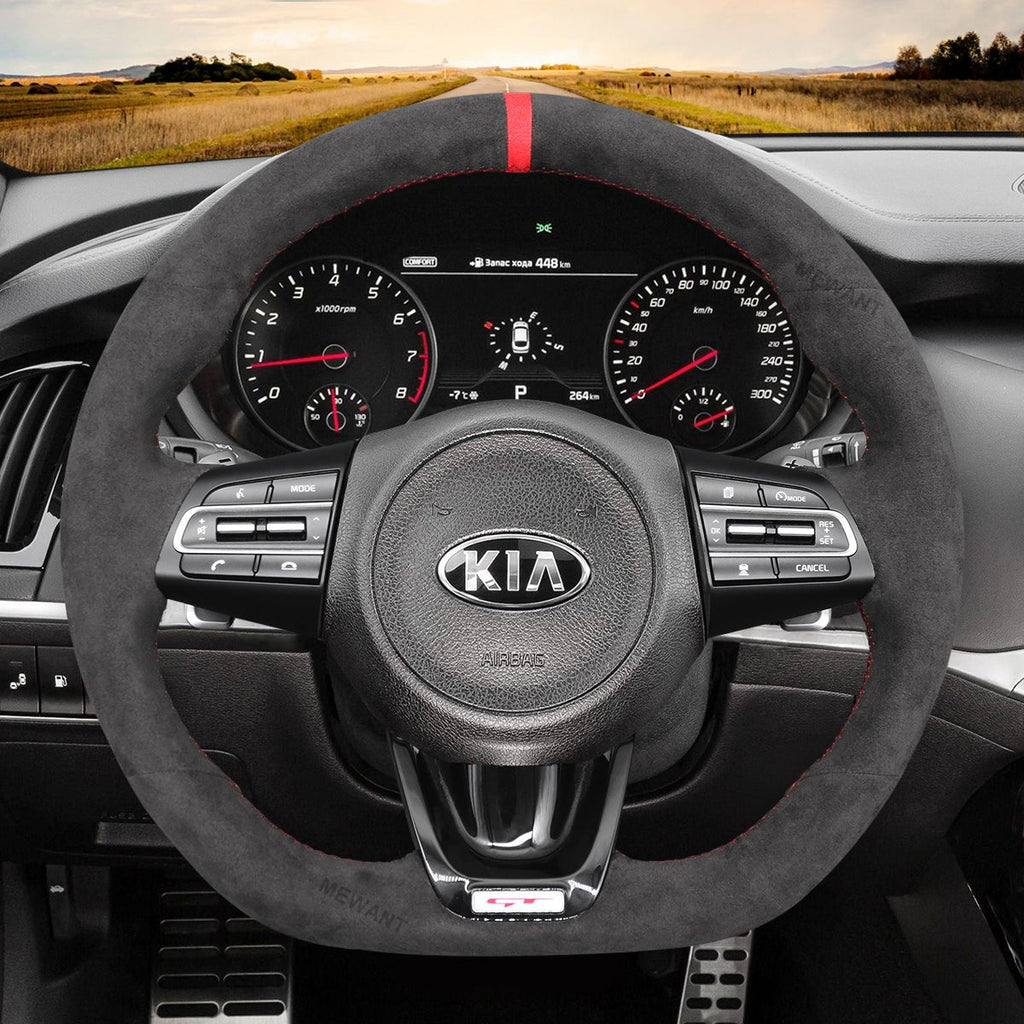 MEWANT Steering Wheel Cover for Kia Stinger 2017 - 2020 - Alcantara, Leather, Carbon Fiber, Easy Install, Non - Slip, Best Steering Wheel Cover