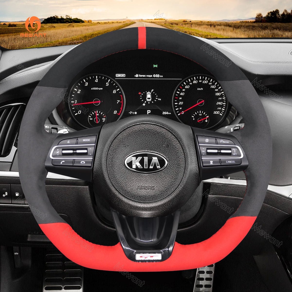 MEWANT Steering Wheel Cover for Kia Stinger 2017 - 2020 - Alcantara, Leather, Carbon Fiber, Easy Install, Non - Slip, Best Steering Wheel Cover