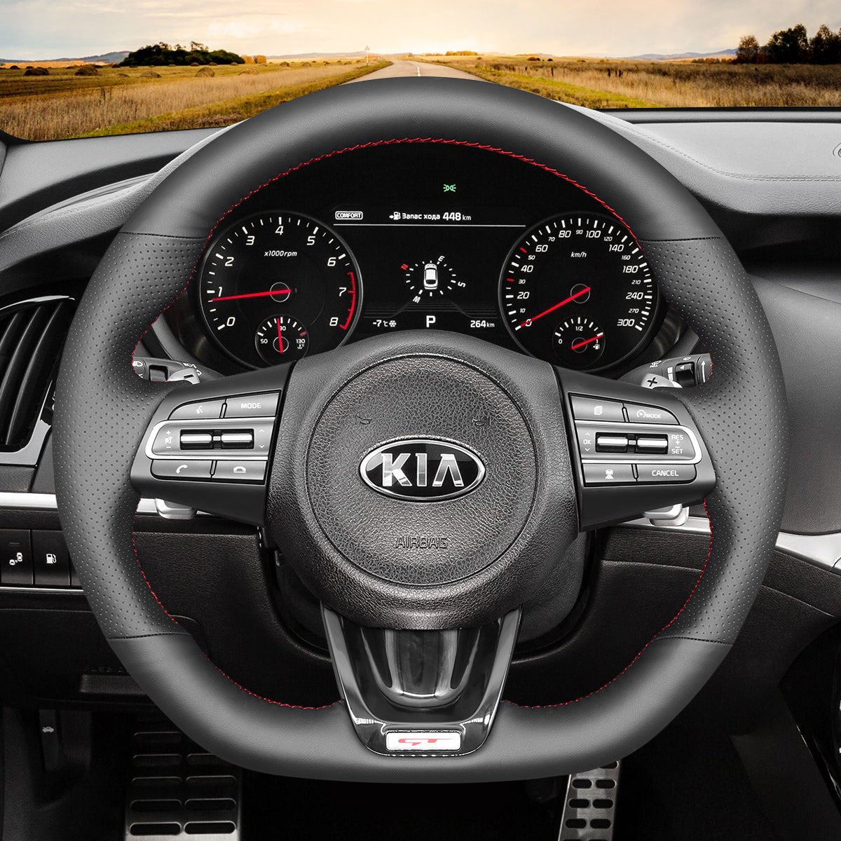MEWANT Steering Wheel Cover for Kia Stinger 2017 - 2020 - Alcantara, Leather, Carbon Fiber, Easy Install, Non - Slip, Best Steering Wheel Cover