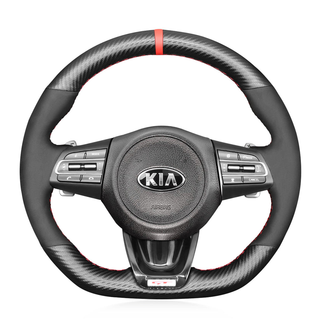 MEWANT Steering Wheel Cover for Kia Stinger 2017 - 2020 - Alcantara, Leather, Carbon Fiber, Easy Install, Non - Slip, Best Steering Wheel Cover