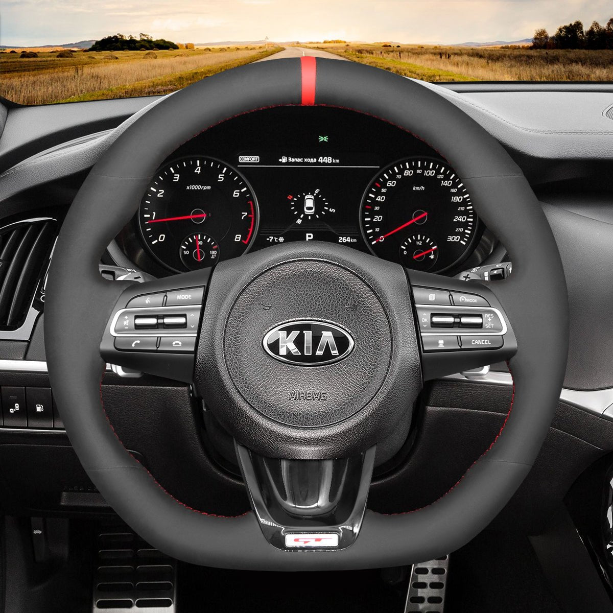 MEWANT Steering Wheel Cover for Kia Stinger 2017 - 2020 - Alcantara, Leather, Carbon Fiber, Easy Install, Non - Slip, Best Steering Wheel Cover