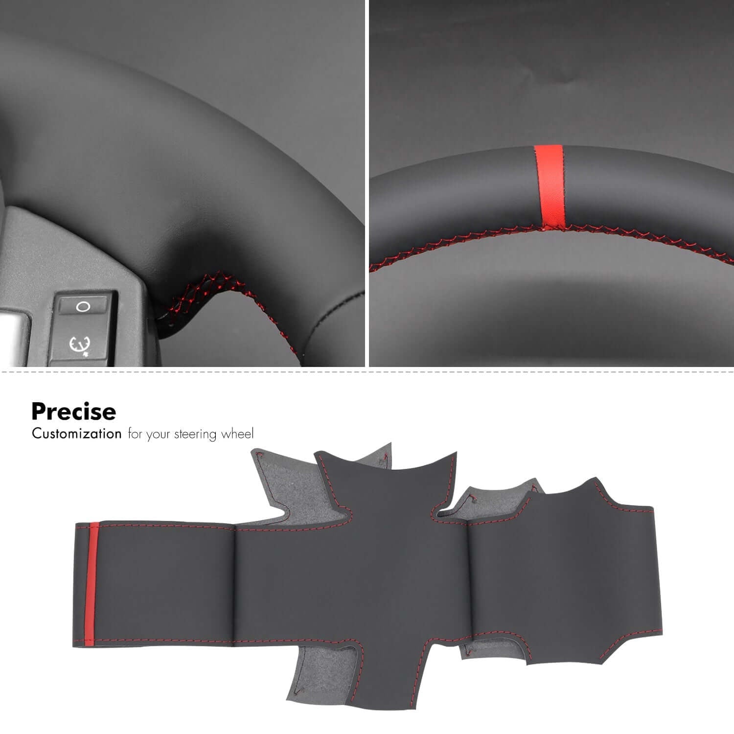 MEWANT Steering Wheel Cover for Land Rover LR2 L359 Freelander 2 II L359 2009 - 2012 - Alcantara, Leather, Carbon Fiber, Easy Install, Non - Slip, Best Steering Wheel Cover
