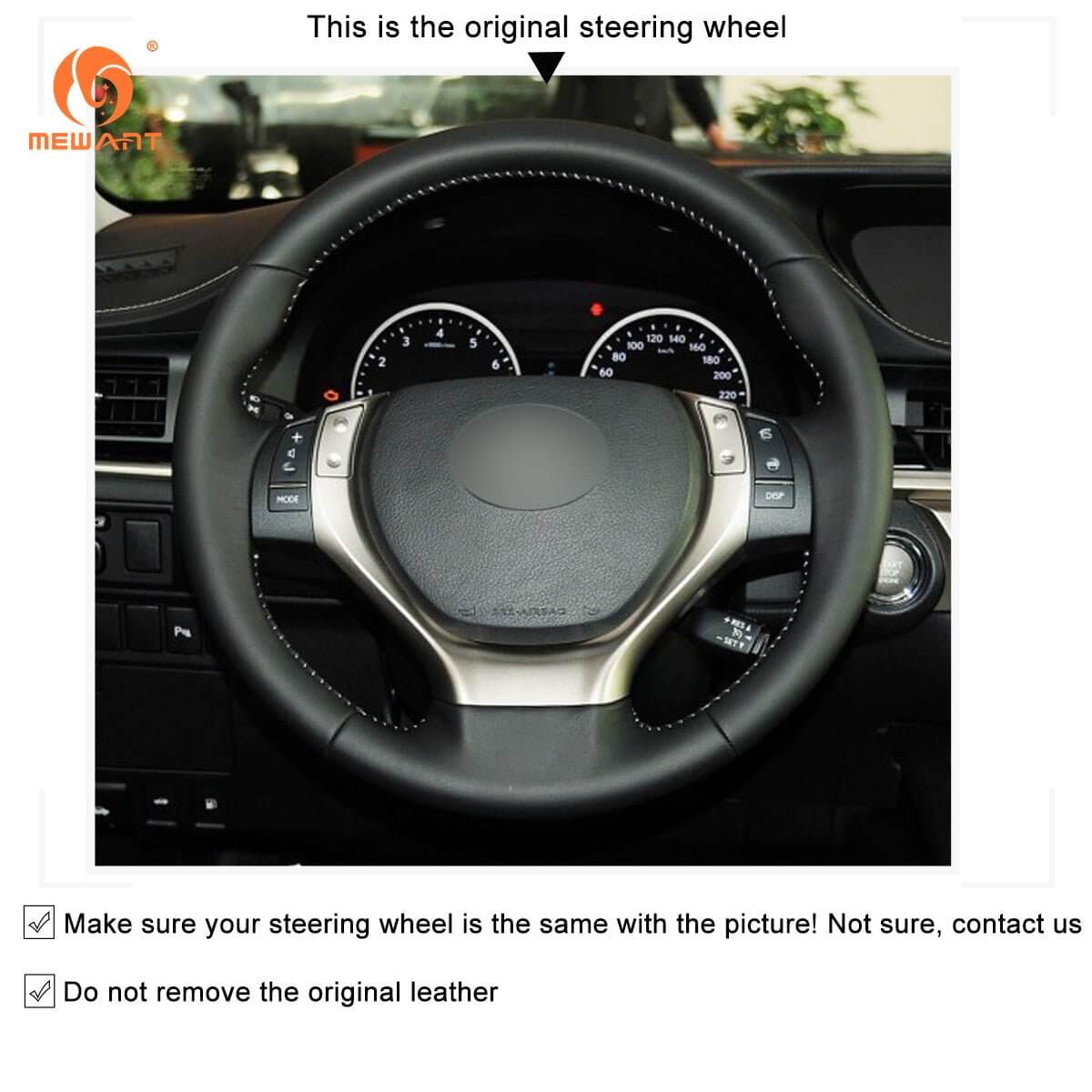 MEWANT Steering Wheel Cover for Lexus ES250 ES300h GS250 GS300h RX270 RX350 2012 - 2014 - Alcantara, Leather, Carbon Fiber, Easy Install, Non - Slip, Best Steering Wheel Cover