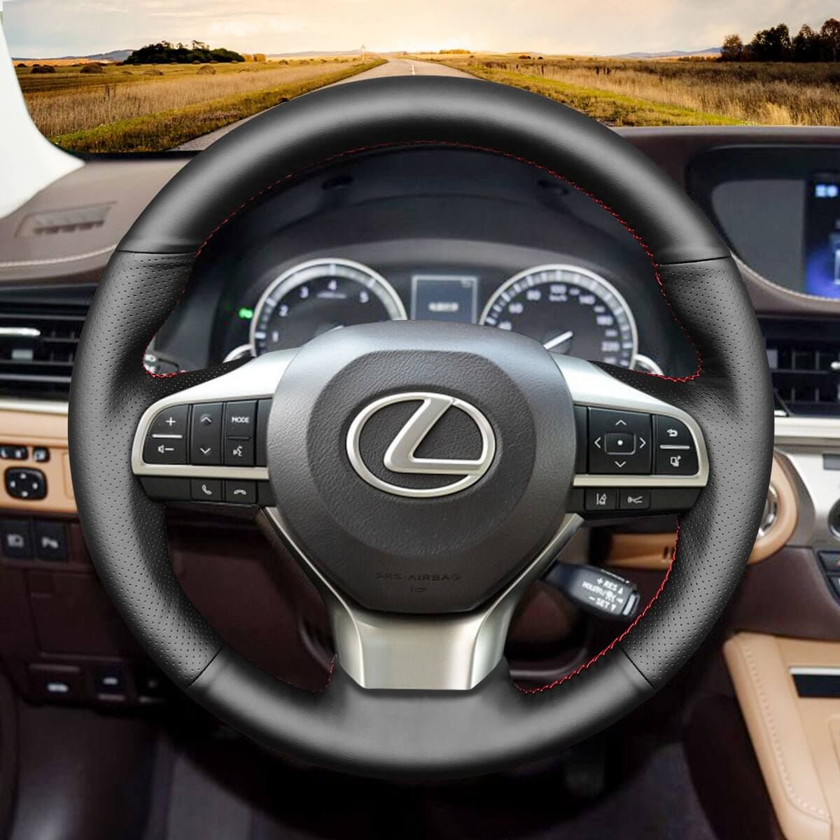 MEWANT Steering Wheel Cover for Lexus ES300h ES350 2016 - 2018 - Alcantara, Leather, Carbon Fiber, Easy Install, Non - Slip, Best Steering Wheel Cover