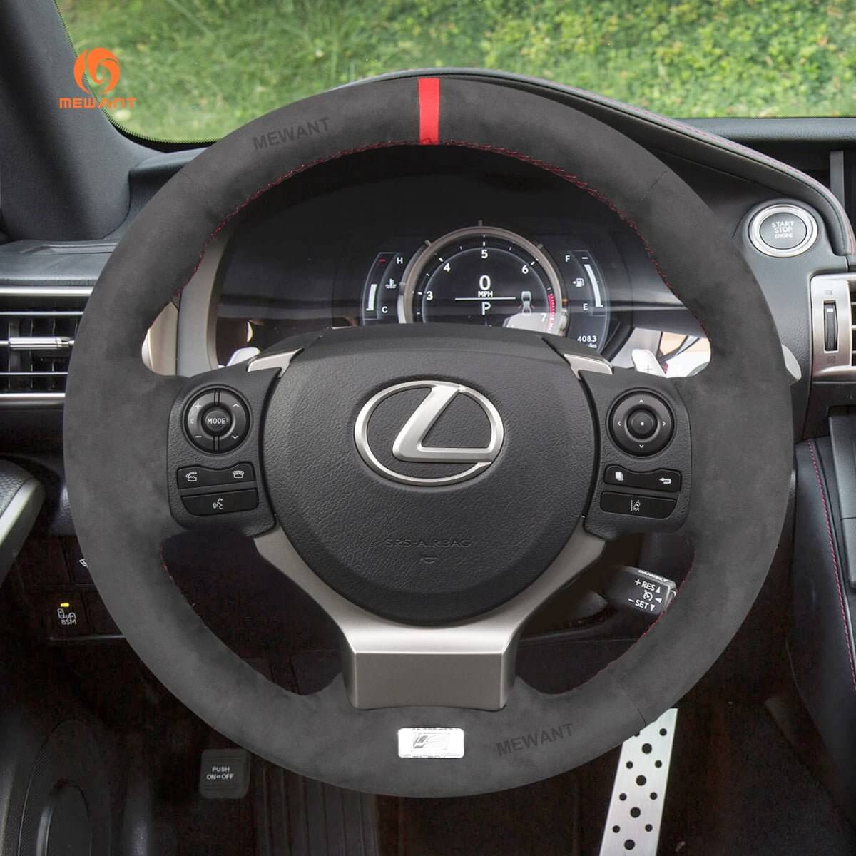 MEWANT Steering Wheel Cover for Lexus IS 200t 250 300 350 F Sport RC CT 200h NX 2014 - 2021 - Alcantara, Leather, Carbon Fiber, Easy Install, Non - Slip, Best Steering Wheel Cover