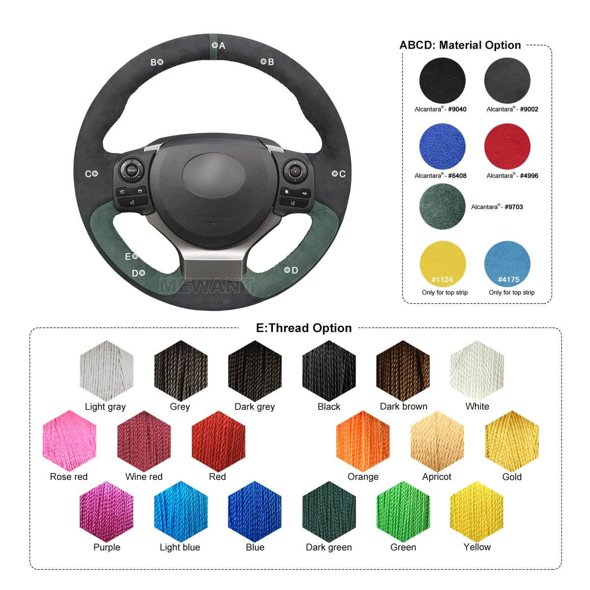 MEWANT Steering Wheel Cover for Lexus IS 200t 250 300 350 F Sport RC CT 200h NX 2014 - 2021 - Alcantara, Leather, Carbon Fiber, Easy Install, Non - Slip, Best Steering Wheel Cover