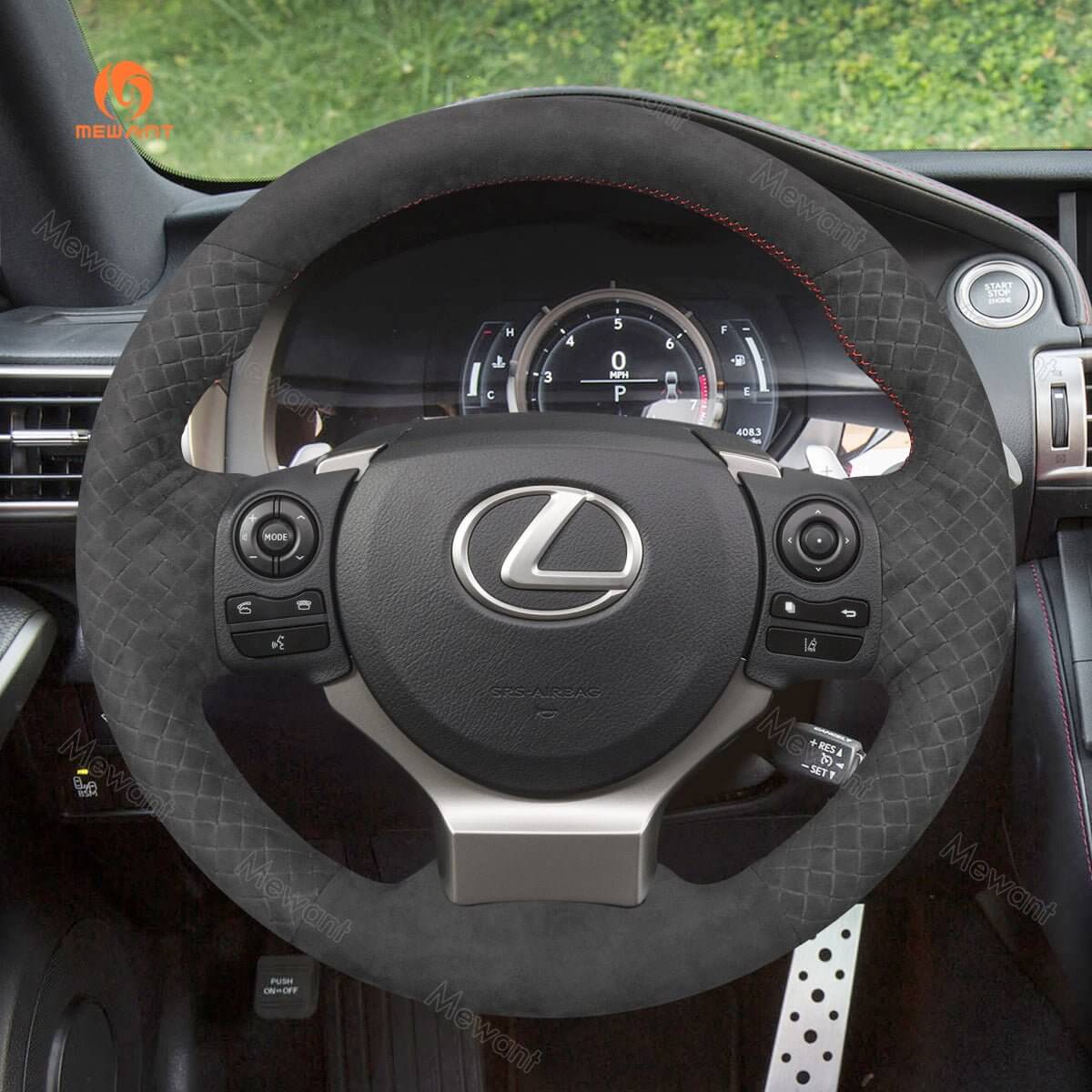 MEWANT Steering Wheel Cover for Lexus IS 200t 250 300 350 F Sport RC CT 200h NX 2014 - 2021 - Alcantara, Leather, Carbon Fiber, Easy Install, Non - Slip, Best Steering Wheel Cover