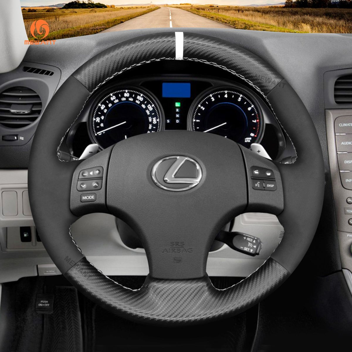MEWANT Steering Wheel Cover for Lexus IS 250 250C 350 350C IS F Sport 2006 - 2013 - Alcantara, Leather, Carbon Fiber, Easy Install, Non - Slip, Best Steering Wheel Cover