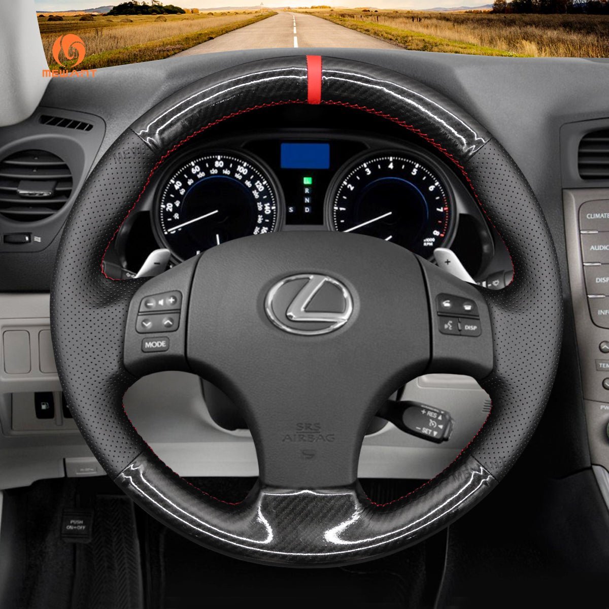 MEWANT Steering Wheel Cover for Lexus IS 250 250C 350 350C IS F Sport 2006 - 2013 - Alcantara, Leather, Carbon Fiber, Easy Install, Non - Slip, Best Steering Wheel Cover