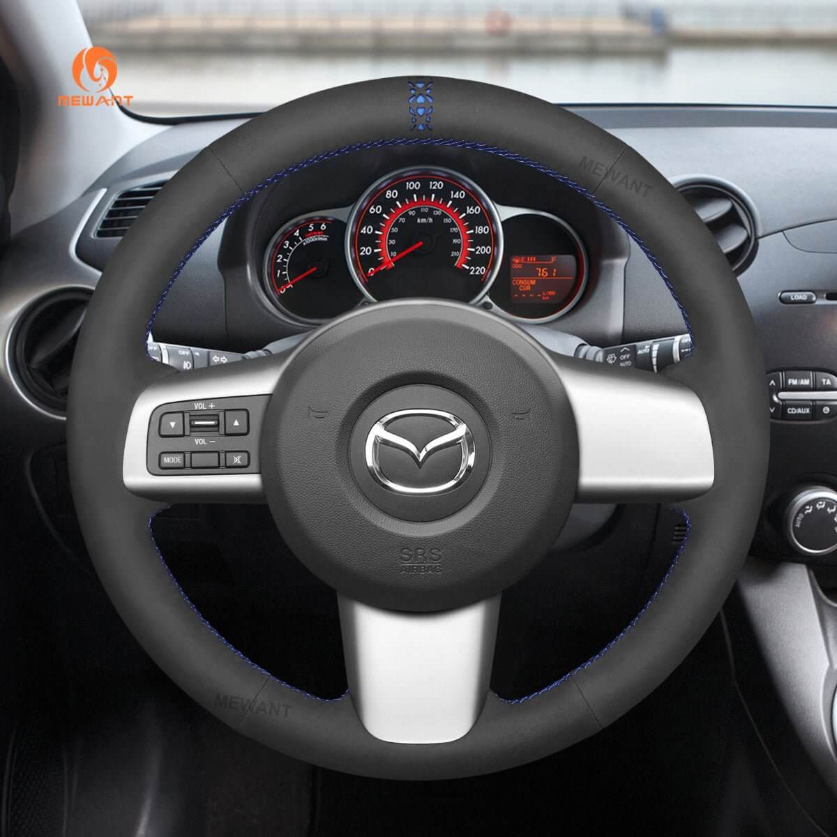 MEWANT Steering Wheel Cover for Mazda 2 2008 - 2014 - Alcantara, Leather, Carbon Fiber, Easy Install, Non - Slip, Best Steering Wheel Cover