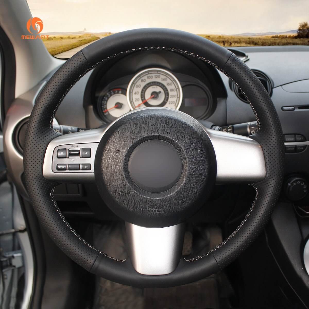 MEWANT Steering Wheel Cover for Mazda 2 2008 - 2014 - Alcantara, Leather, Carbon Fiber, Easy Install, Non - Slip, Best Steering Wheel Cover