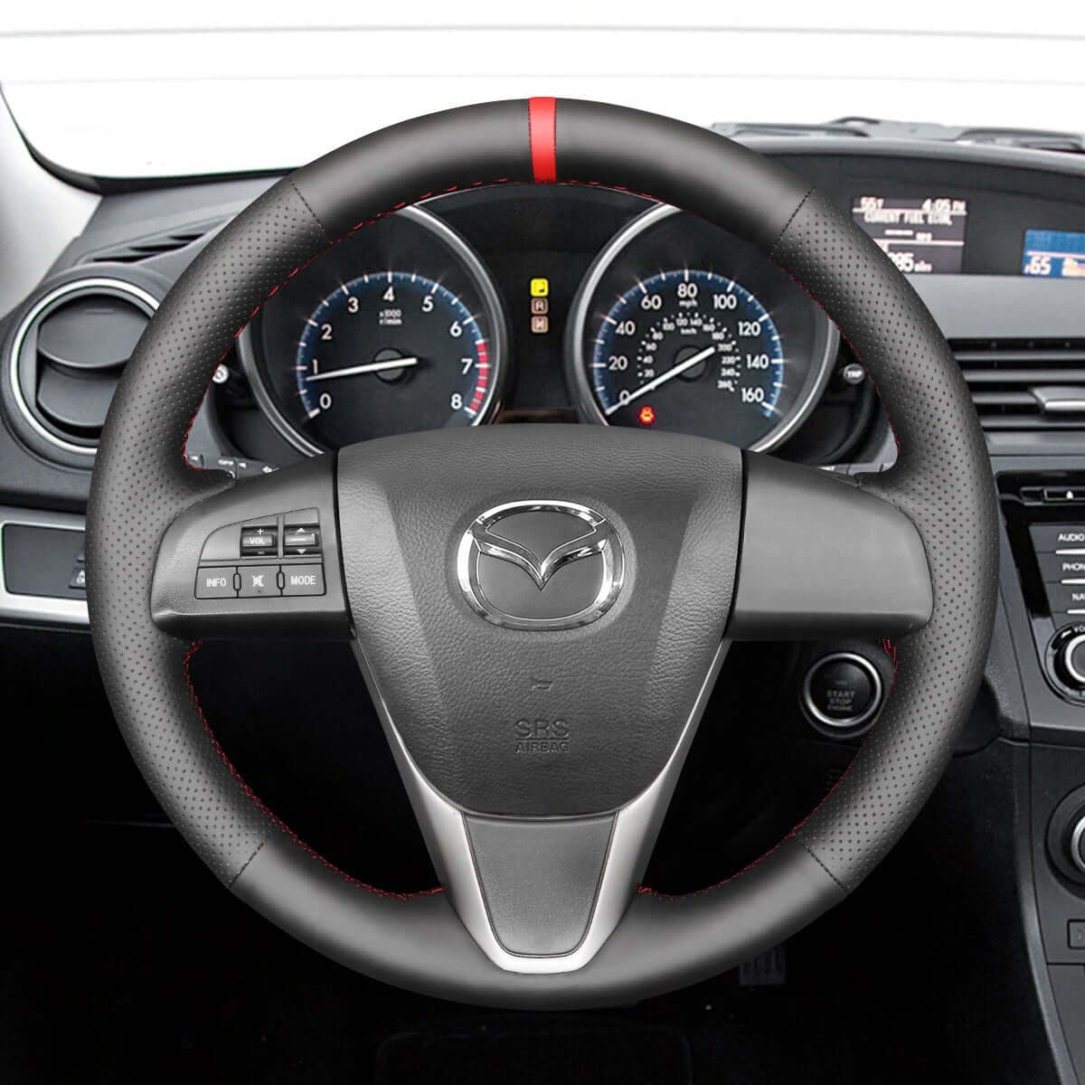 MEWANT Steering Wheel Cover for Mazda 3 Axela 2 5 6 CX - 7 CX - 9 SPEED 3 2010 - 2016 - Alcantara, Leather, Carbon Fiber, Easy Install, Non - Slip, Best Steering Wheel Cover